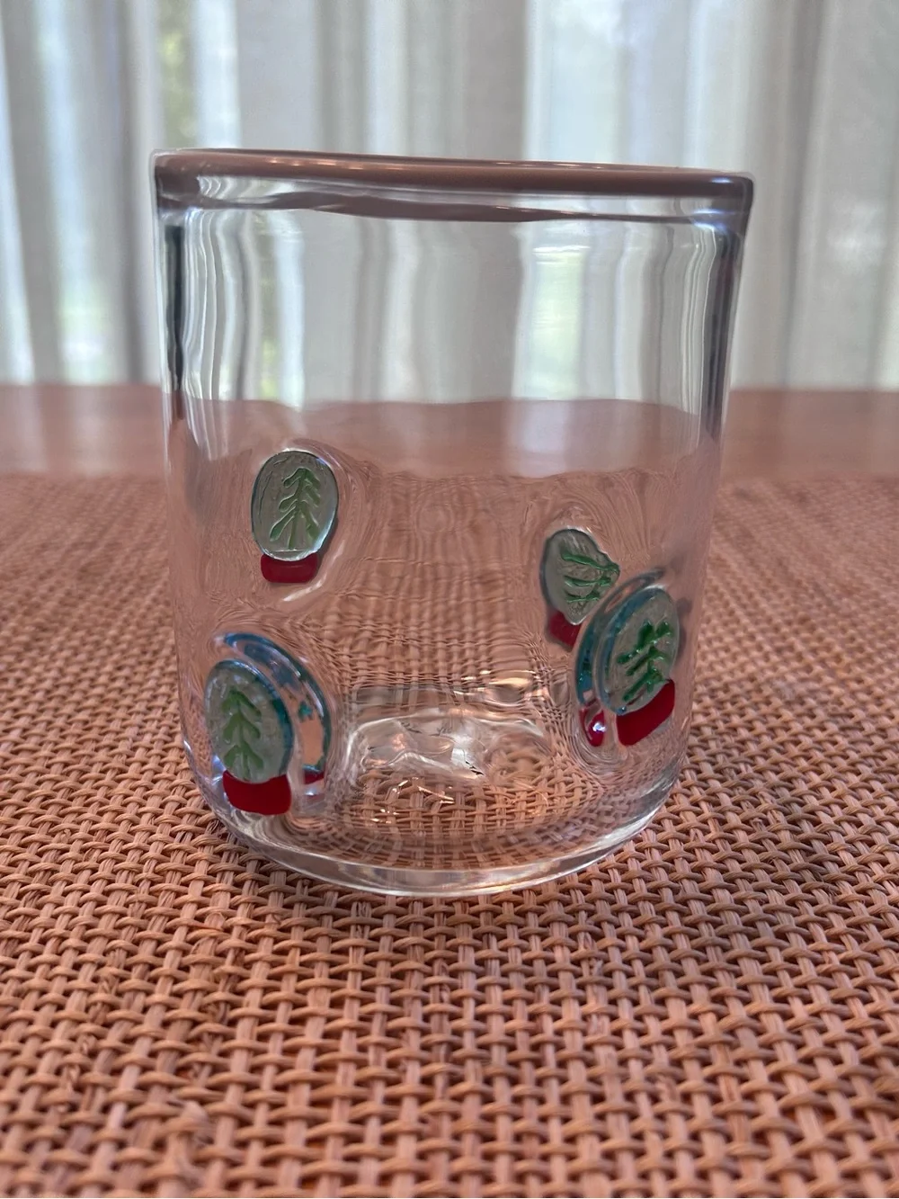 Anthropologie Icon Green Tree Snow Globe Hand-Blown Juice Glass. 17.25 oz